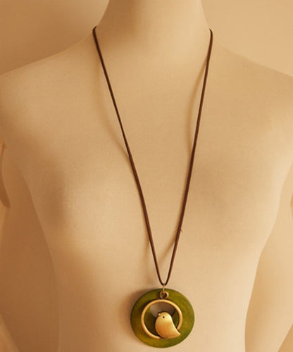Collier pendentif petit oiseau en tissu de coton vert rétro YI008