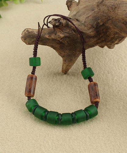 Collier de perles graduées en émail coloré tissé à la main vert rétro KX1014