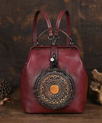 Retro Grün Dreidimensional Geschnitzt Totem Handgemachte Rucksack HJ1003