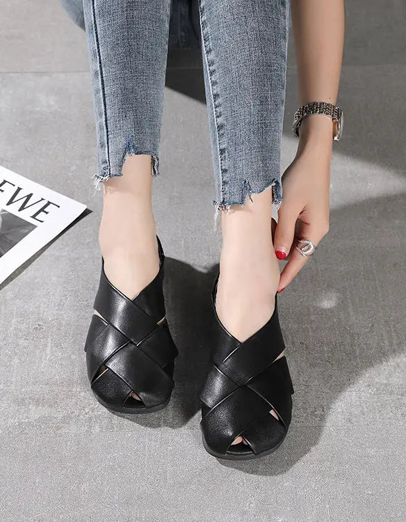 Retro Leather Comfortable Cross Straps Flat Sandals Ada Fashion