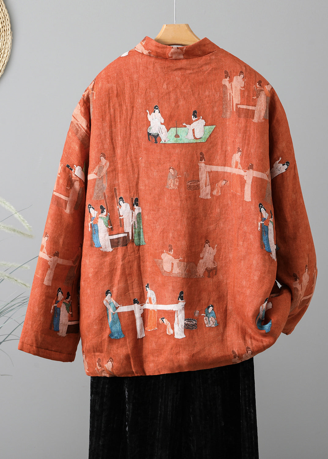 Retro Orange Stehkragen Druck Feine Baumwolle gefüllte Jacke Frühling TI011
