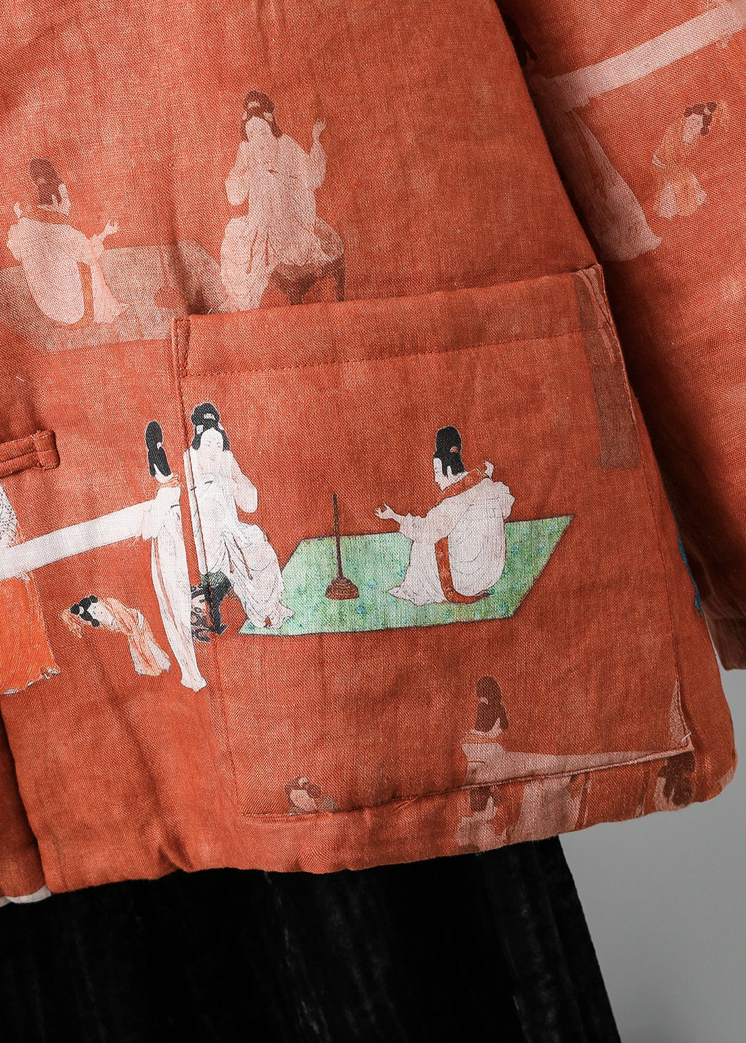 Retro Orange Stehkragen Druck Feine Baumwolle gefüllte Jacke Frühling TI011