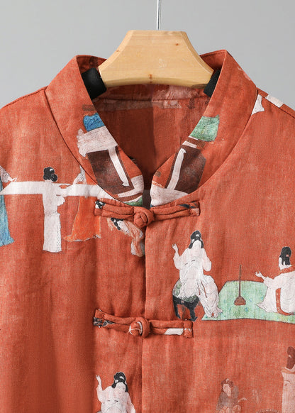 Retro Orange Stehkragen Druck Feine Baumwolle gefüllte Jacke Frühling TI011