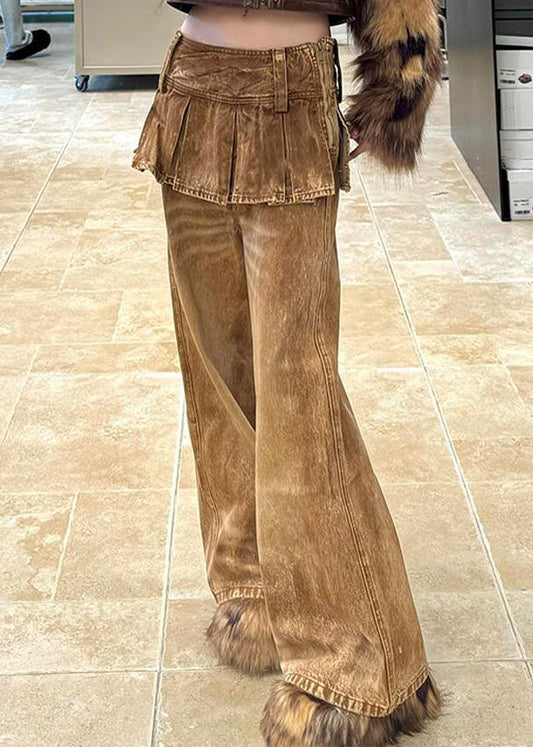Pantalon zippé à taille patchwork de couleurs, photo denim, style rétro