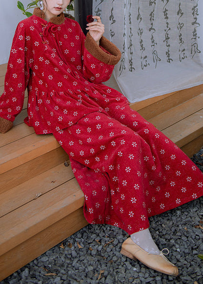 Retro Rot Bestickt Patchwork Warme Fleece Sets 2 Stück Frühling TQ010