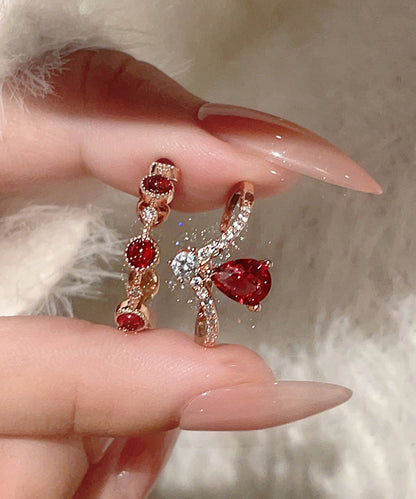 Overgil Gem Silver Zircon Retro Stone Rings Sterling Red