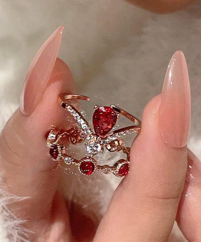 Overgil Gem Silver Zircon Retro Stone Rings Sterling Red