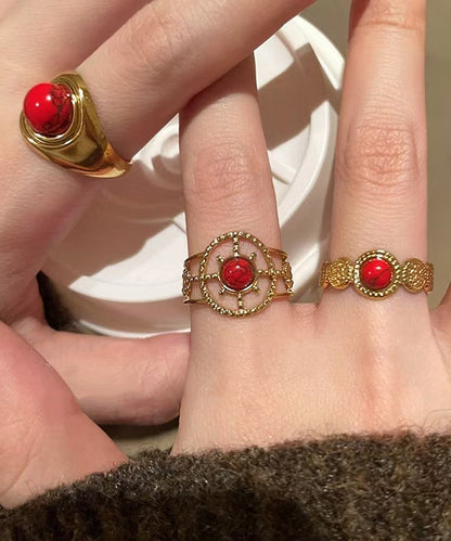 Rot Overgild Hohl Retro Sterling Zwei Achat Silber Ringe