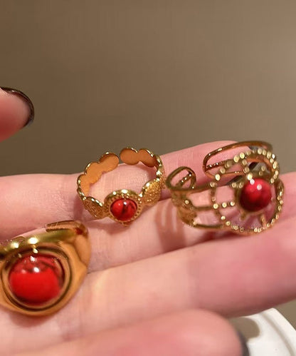 Rot Overgild Hohl Retro Sterling Zwei Achat Silber Ringe