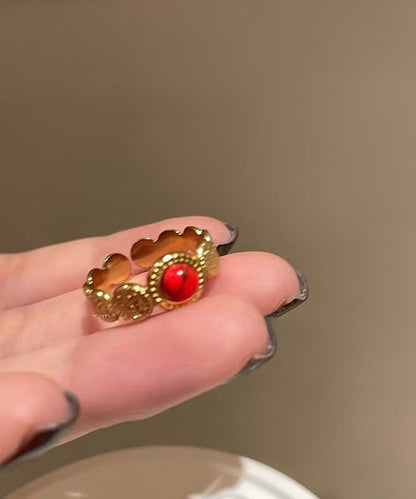 Rot Overgild Hohl Retro Sterling Zwei Achat Silber Ringe