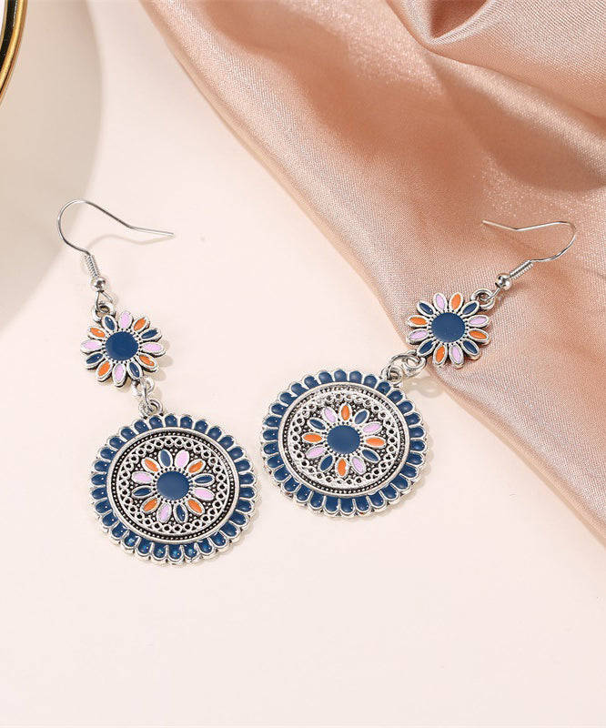 Retro Silk Sterling Silver Alloy Floral Cloisonne Drop Earrings WP009