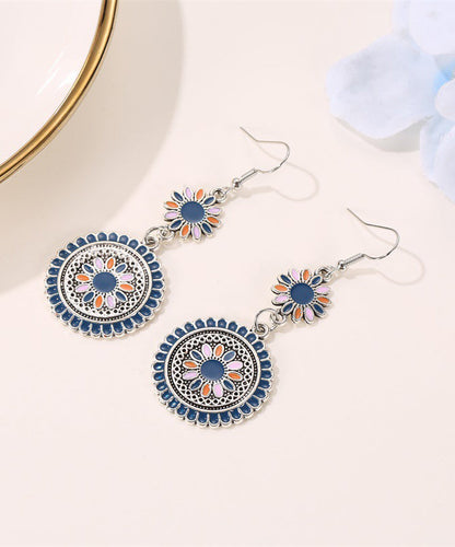 Boucles d'oreilles pendantes en argent sterling et soie rétro en forme de cloisonné floral WP009