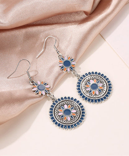 Boucles d'oreilles pendantes en argent sterling et soie rétro en forme de cloisonné floral WP009