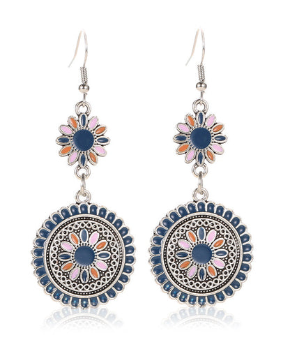 Boucles d'oreilles pendantes en argent sterling et soie rétro en forme de cloisonné floral WP009