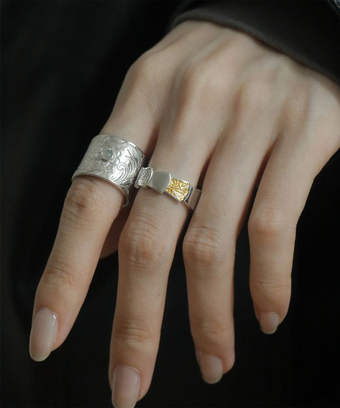 Sterling Retro Inlay Jade Silk Silver Rings