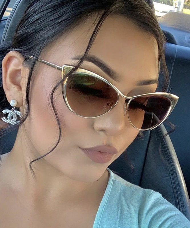 Retro-Sonnenbrille mit silbernem Rand und Farbverlauf aus Metall in Teefarbe XS1070