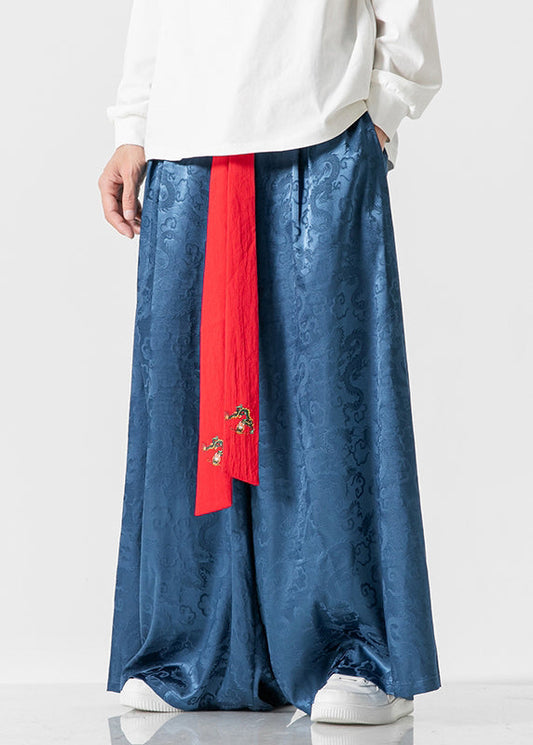 Retro Style Loose Royal Blue Wide Leg Skirt Pants For Men's Summer SA063