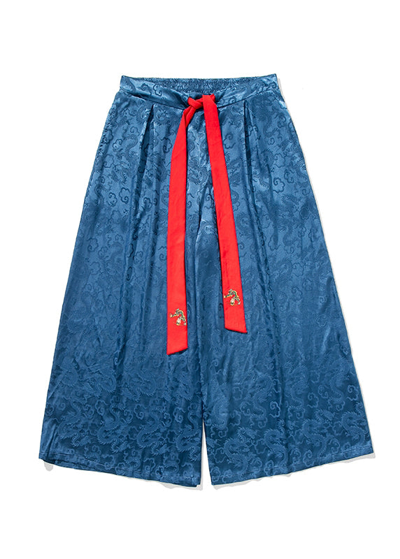 Retro Style Loose Royal Blue Wide Leg Skirt Pants For Men's Summer SA063