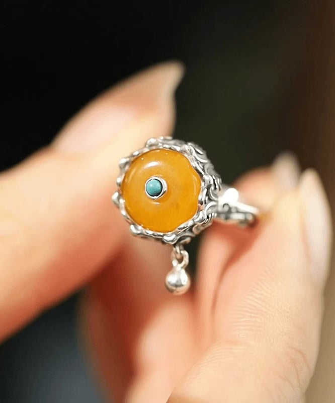 Retro Gelb Sterling Silber Jade Türkis Ringe YR004