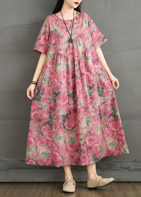 Sommerkleid Print Rose Knöchel Baumwolle Übergroß