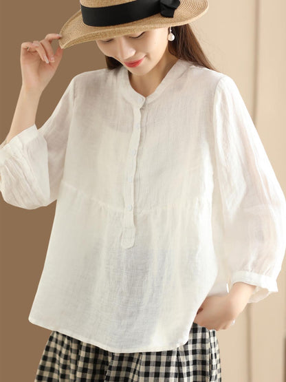 Chemise en lin unie rétro pour femme KL1030