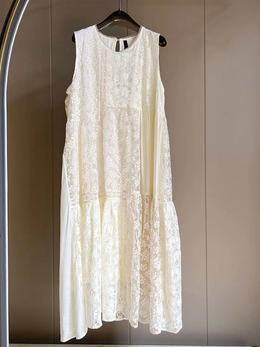 Women Artsy Summer Lace Embroidery Dual-layer Vest Dress BN1029