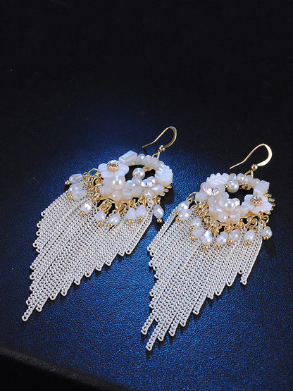 Boucles d'oreilles en alliage avec pompon et perles pour femmes de style bohème FD011 