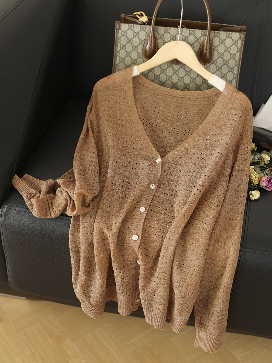 Women Spring Solid Casual V-Neck Knitted Shirt SC1009