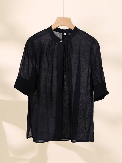 Chemise d'été en ramie unie à col en V pour femme CC051