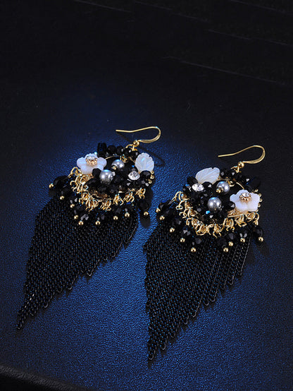 Boucles d'oreilles en alliage avec pompon et perles pour femmes de style bohème FD011 