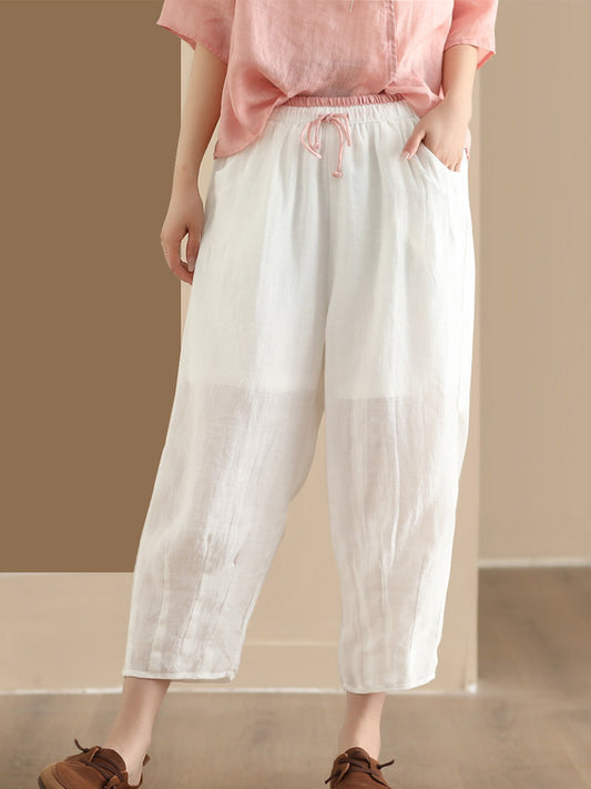 Women Summer Vintage Solid Ramie Harem Pants CX024