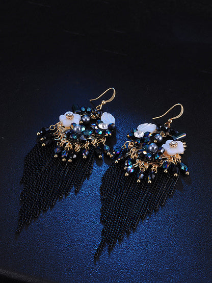 Boucles d'oreilles en alliage avec pompon et perles pour femmes de style bohème FD011 