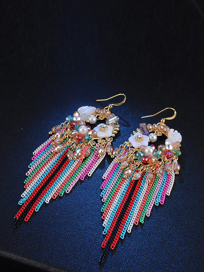 Boucles d'oreilles en alliage avec pompon et perles pour femmes de style bohème FD011 