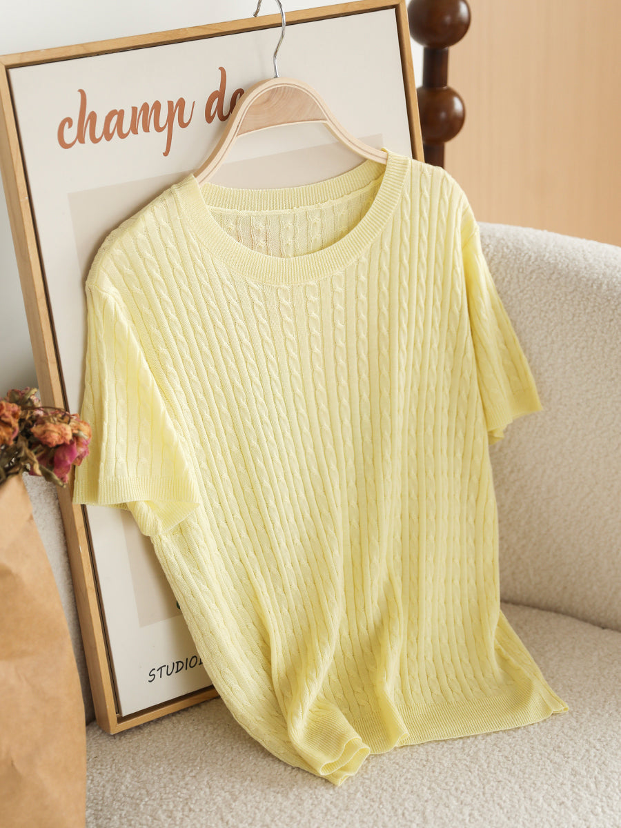 Women Summer Casual Knitted O-Neck Shirt CX035