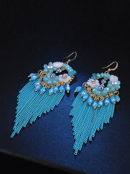 Boucles d'oreilles en alliage avec pompon et perles pour femmes de style bohème FD011 