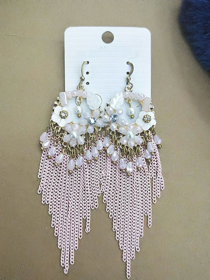 Boucles d'oreilles en alliage avec pompon et perles pour femmes de style bohème FD011 