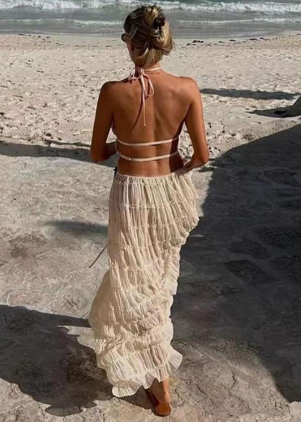 Sexy Falten Neckholder Zwei Apricot Set Stück Rückenfrei