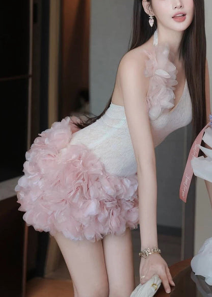 Ensemble deux pièces en tulle dos nu sans manches et patchwork floral sexy