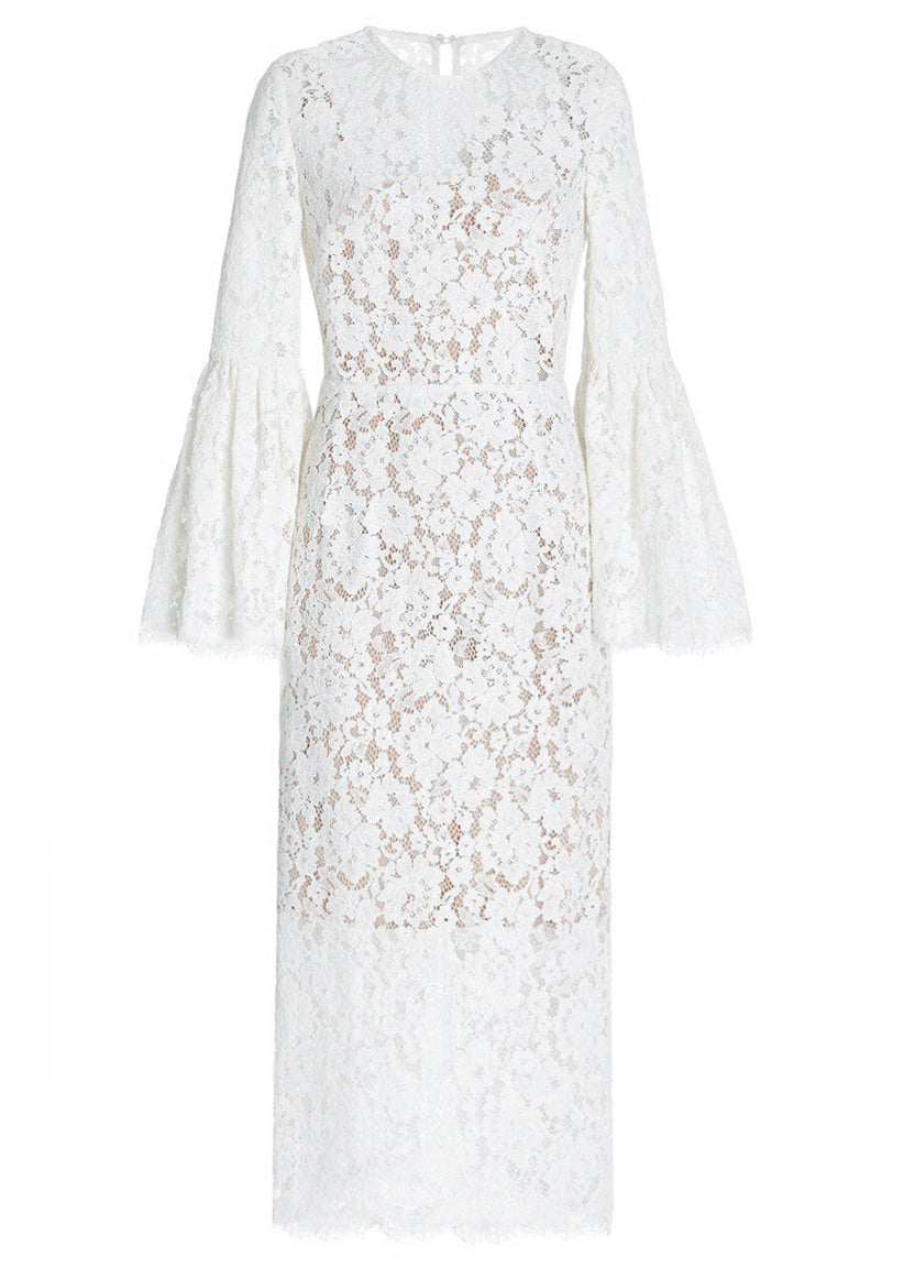 Sexy Beige Hollow Out Side Open Lace Dress Flare Sleeve AM1013