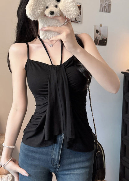 Schwarze Weste Sommer Baumwolle Sexy Neckholder Asymmetrisch