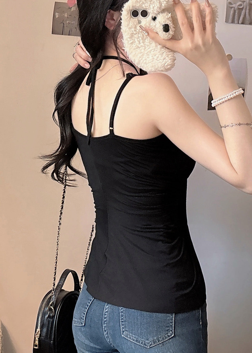 Schwarze Weste Sommer Baumwolle Sexy Neckholder Asymmetrisch