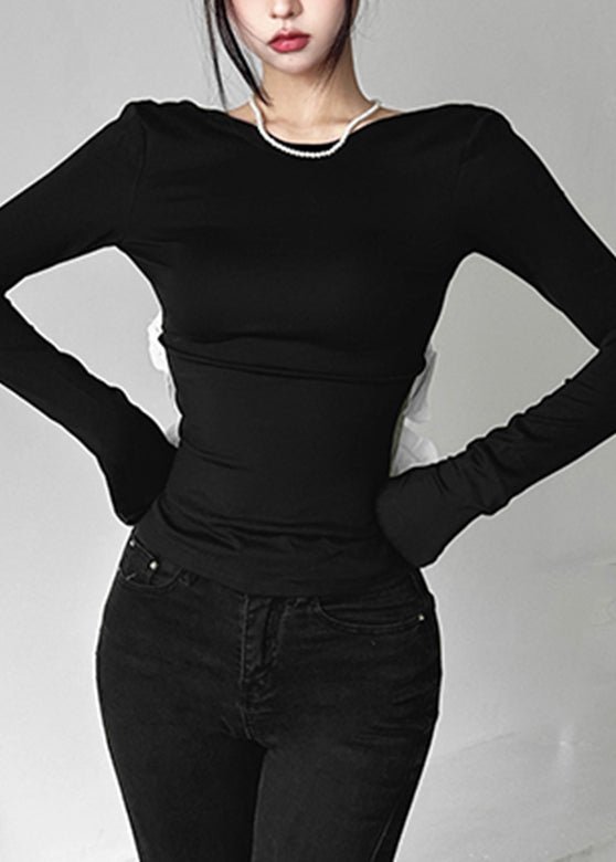 Out Sexy Patchwork Backless Fall Hollow Top Black