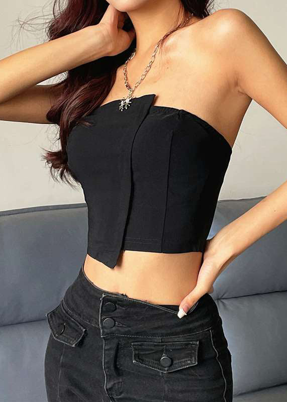 Sexy schwarzes trägerloses Tanktop aus massiver Baumwolle YZ032