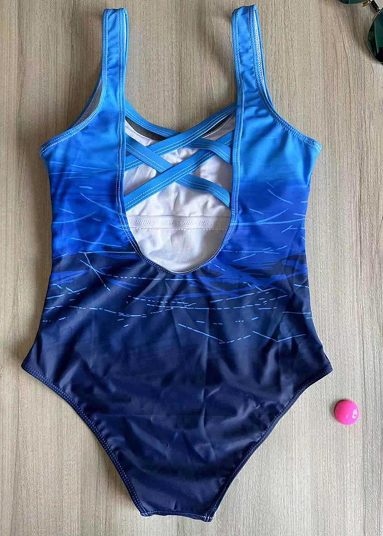 Sexy Einteiler Bademode mit U-Ausschnitt und undichte Rückseite in Blau mit Farbverlauf GF039