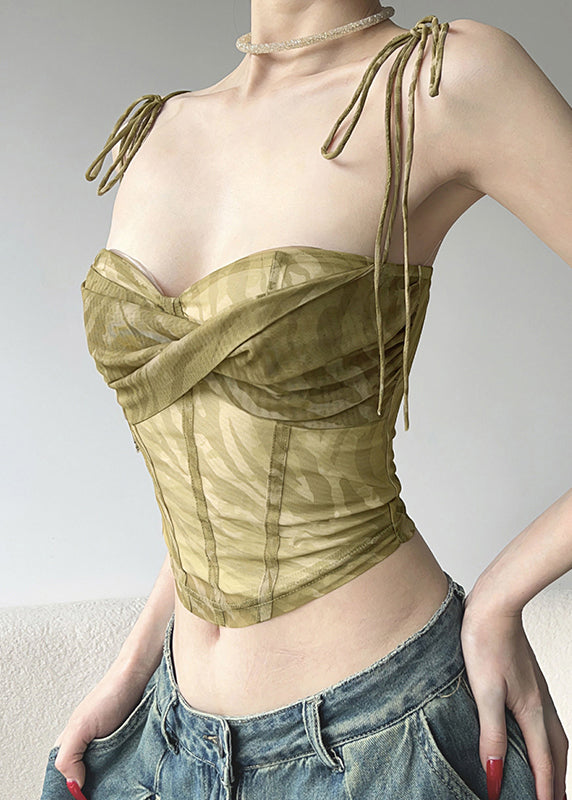 Grüner Tüll-Schulter-Westengurt Kalt Sexy Spaghetti-Shorts