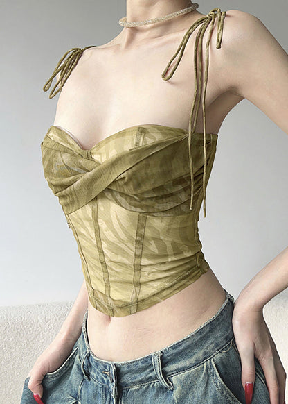 Grüner Tüll-Schulter-Westengurt Kalt Sexy Spaghetti-Shorts