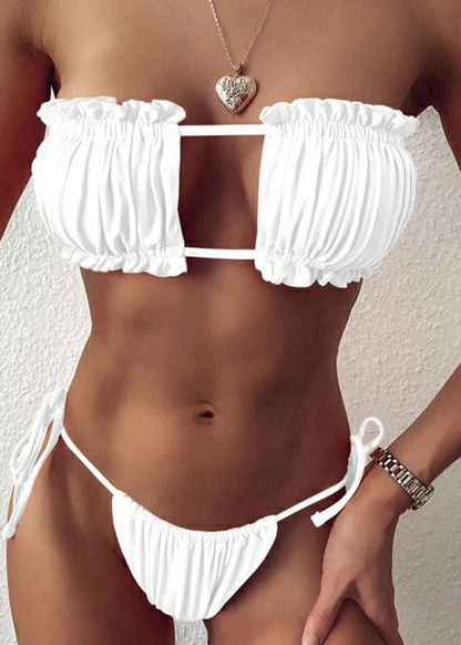 Sexy Green Leopard Pleated Printed Backless Bikini Swimwear Set GF049