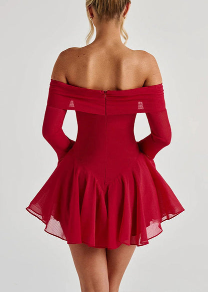 Halsschleife Mid Cotton Sleeve Sexy Slash Red Dress Flare