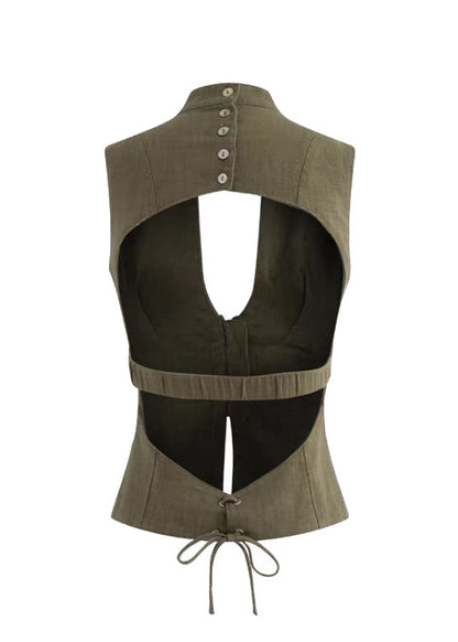 Rückenfreies Sommer-Silber-Weste-Spitzen-Tops Army Green Up Fit