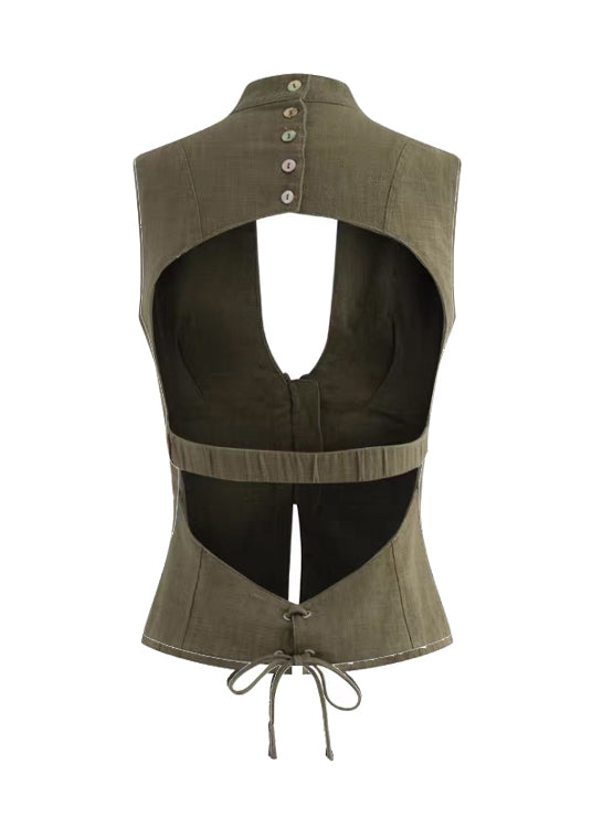 Rückenfreies Sommer-Silber-Weste-Spitzen-Tops Army Green Up Fit
